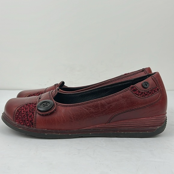 Dansko Womens Burgundy Leather Slip On Shoes Casual Career Tweed & Button Detail - Picture 7 of 12